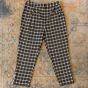 Topshop Plaid Pants, Women’s 8, black,white and gold checkered trousers
